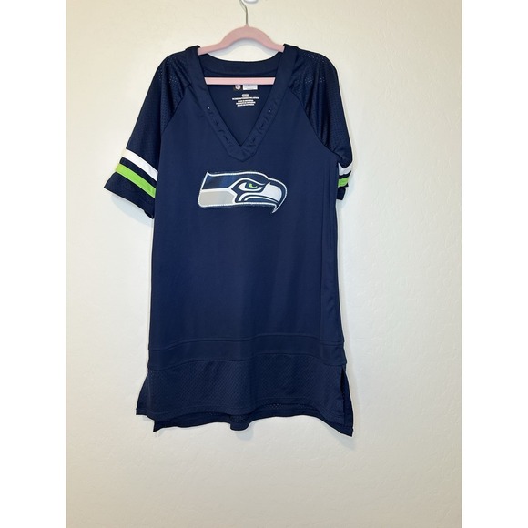 Nfl Apparel Tops - Womens NFL Team Apparel Seattle Seahawks Drawstring V Neck Mesh Jersey Shirt M